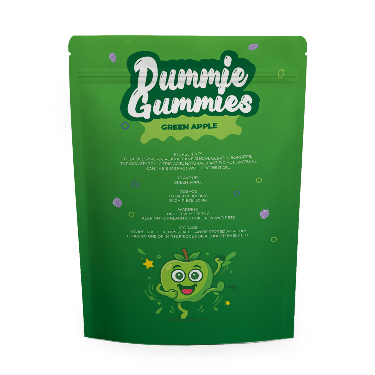 Dummie Gummies – Green Apple 1000mg THC Gummies - Image 2